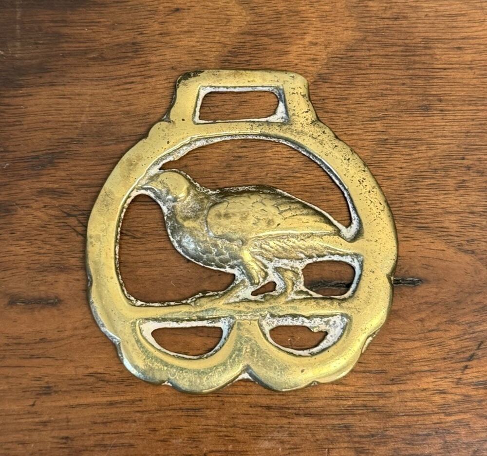 Vintage English Horse Brass Partridge Grouse Game Bird Harness Medallion 3"